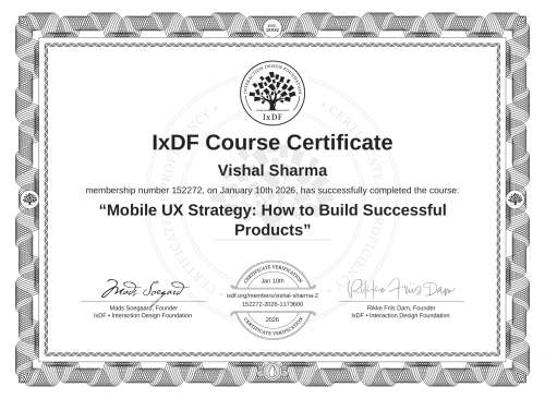 Mobile UX Strategy: How to Build Successful Products certificate
