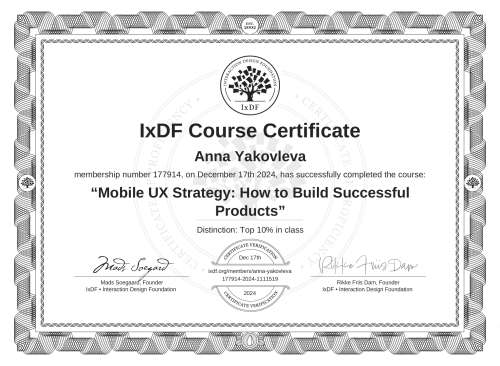 Mobile UX Strategy: How to Build Successful Products certificate