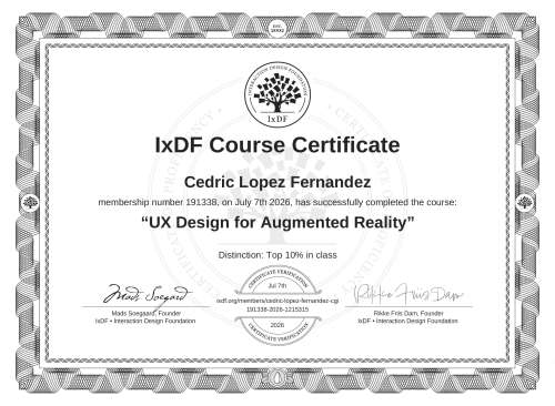 UX Design for Augmented Reality certificate
