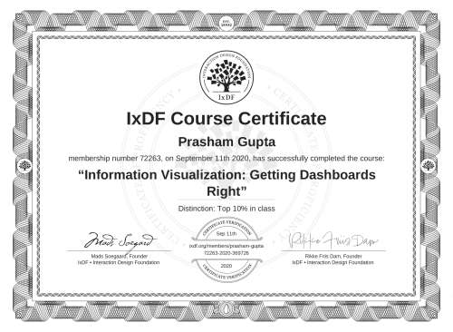 Information Visualization: Getting Dashboards Right certificate