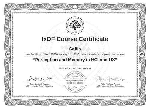 Perception and Memory in HCI and UX certificate