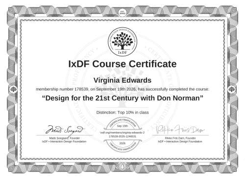 Design for the 21st Century with Don Norman certificate