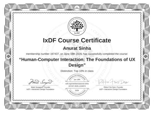 Human-Computer Interaction: The Foundations of UX Design certificate