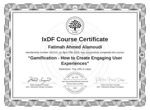 Gamification - How to Create Engaging User Experiences certificate