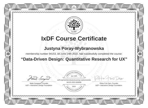 Data-Driven Design: Quantitative Research for UX certificate