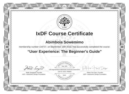 User Experience: The Beginner's Guide certificate