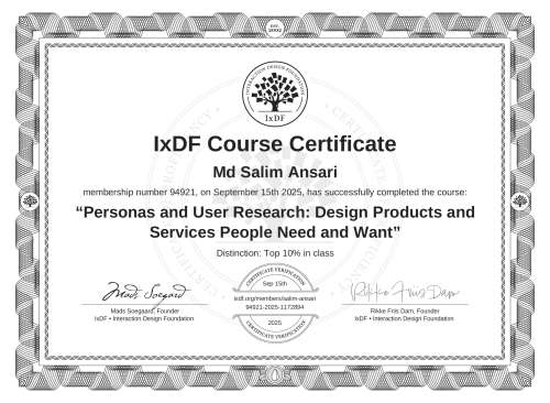 Personas and User Research: Design Products and Services People Need and Want certificate