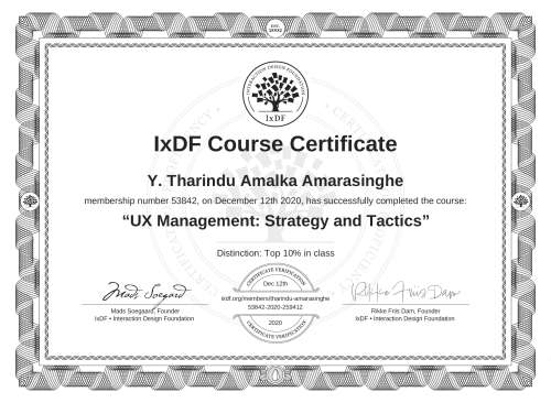 UX Management: Strategy and Tactics certificate