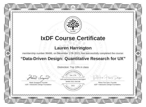 Data-Driven Design: Quantitative Research for UX certificate