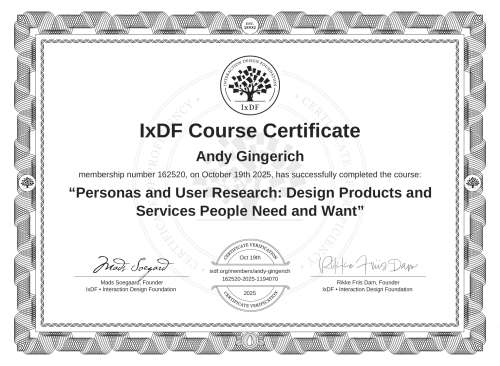 Personas and User Research: Design Products and Services People Need and Want certificate