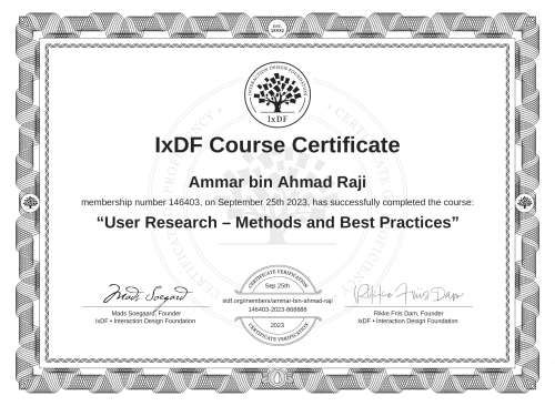 User Research – Methods and Best Practices certificate