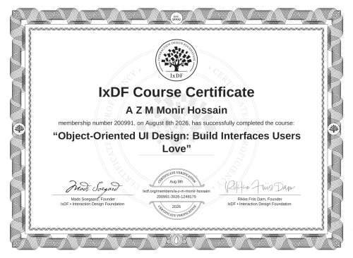 Object-Oriented UI Design: Build Interfaces Users Love certificate