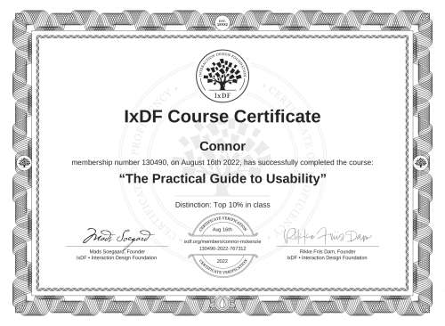 The Practical Guide to Usability certificate