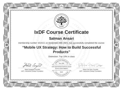 Mobile UX Strategy: How to Build Successful Products certificate