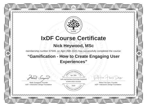 Gamification - How to Create Engaging User Experiences certificate