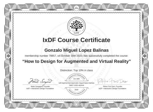 How to Design for Augmented and Virtual Reality certificate