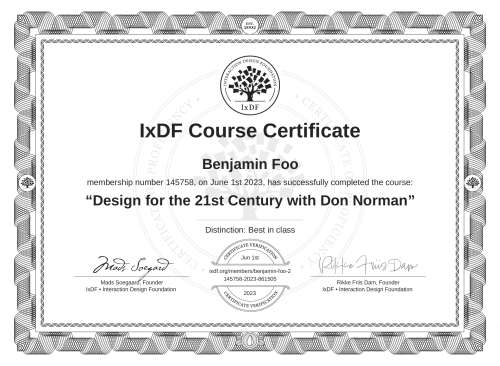 Design for the 21st Century with Don Norman certificate