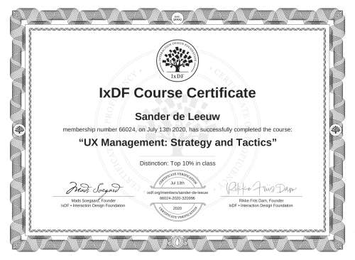 UX Management: Strategy and Tactics certificate