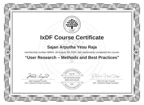 User Research – Methods and Best Practices certificate