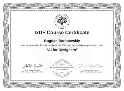 AI for Designers certificate