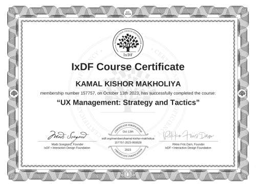 UX Management: Strategy and Tactics certificate