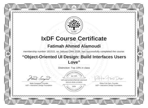 Object-Oriented UI Design: Build Interfaces Users Love certificate