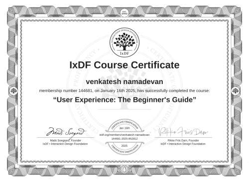 User Experience: The Beginner's Guide certificate