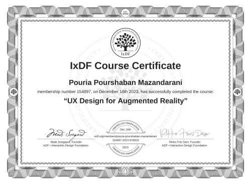 UX Design for Augmented Reality certificate