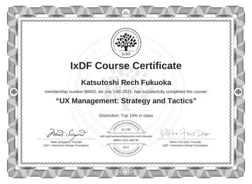 UX Management: Strategy and Tactics certificate