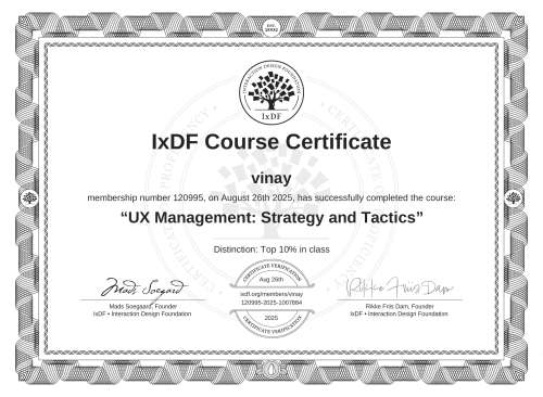 UX Management: Strategy and Tactics certificate