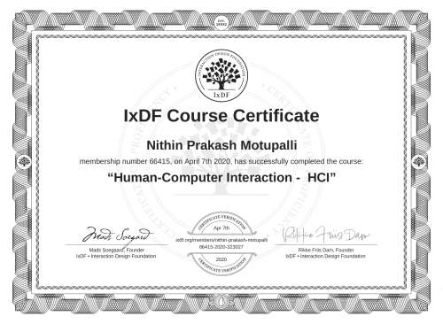 Human-Computer Interaction -  HCI certificate