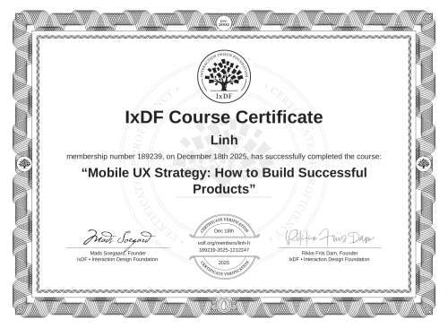 Mobile UX Strategy: How to Build Successful Products certificate