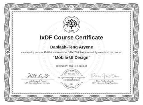 Mobile UI Design certificate