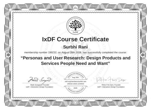 Personas and User Research: Design Products and Services People Need and Want certificate