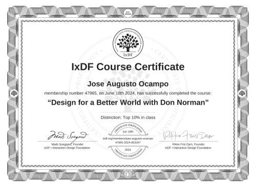 Design for a Better World with Don Norman certificate