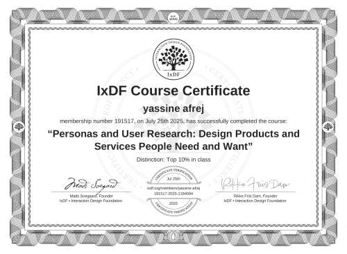 Personas and User Research: Design Products and Services People Need and Want certificate