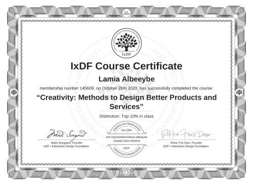 Creativity: Methods to Design Better Products and Services certificate