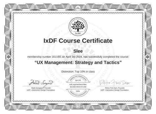 UX Management: Strategy and Tactics certificate