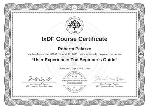 User Experience: The Beginner's Guide certificate