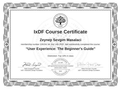 User Experience: The Beginner's Guide certificate