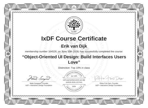 Object-Oriented UI Design: Build Interfaces Users Love certificate