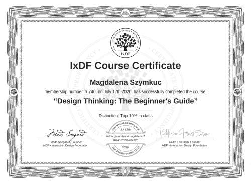 Design Thinking: The Beginner's Guide certificate