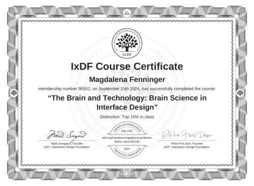 The Brain and Technology: Brain Science in Interface Design certificate