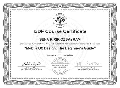 Mobile UX Design: The Beginner's Guide certificate