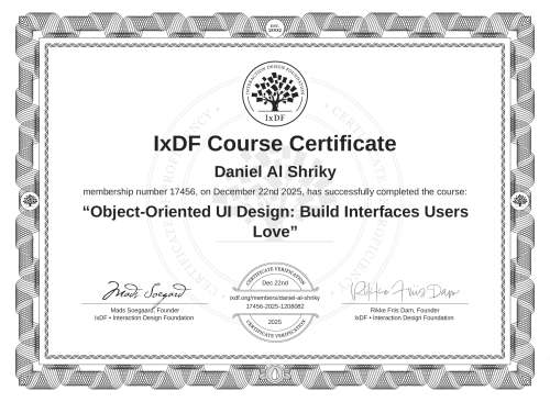 Object-Oriented UI Design: Build Interfaces Users Love certificate