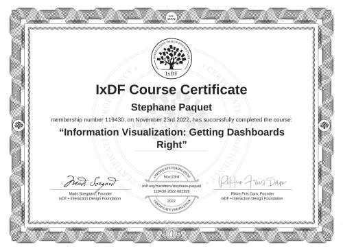 Information Visualization: Getting Dashboards Right certificate