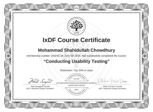 Conducting Usability Testing certificate