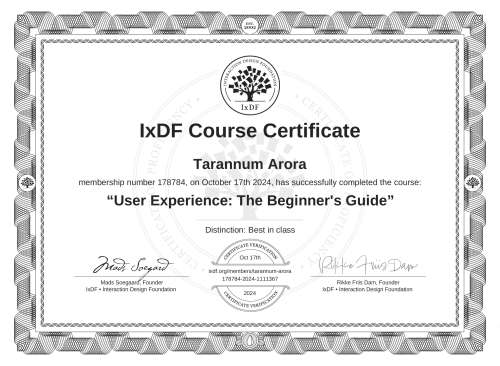 User Experience: The Beginner's Guide certificate