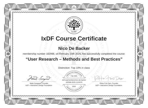 User Research – Methods and Best Practices certificate
