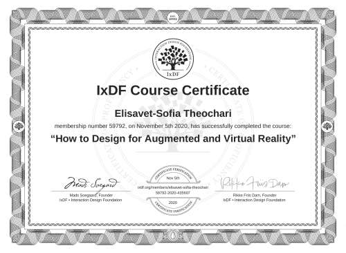 How to Design for Augmented and Virtual Reality certificate